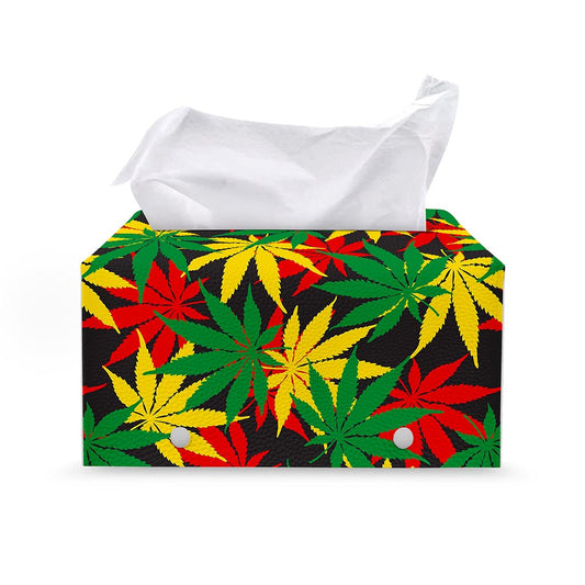 Classic Hemp Leaves Reggae Pattern Print Leather Tissue Box Cover