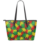 Classic Hemp Leaves Reggae Pattern Print Leather Tote Bag
