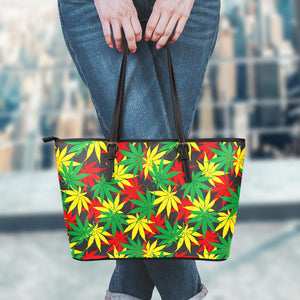 Classic Hemp Leaves Reggae Pattern Print Leather Tote Bag