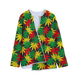 Classic Hemp Leaves Reggae Pattern Print Long Sleeve Short Coat