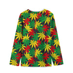 Classic Hemp Leaves Reggae Pattern Print Long Sleeve Short Coat