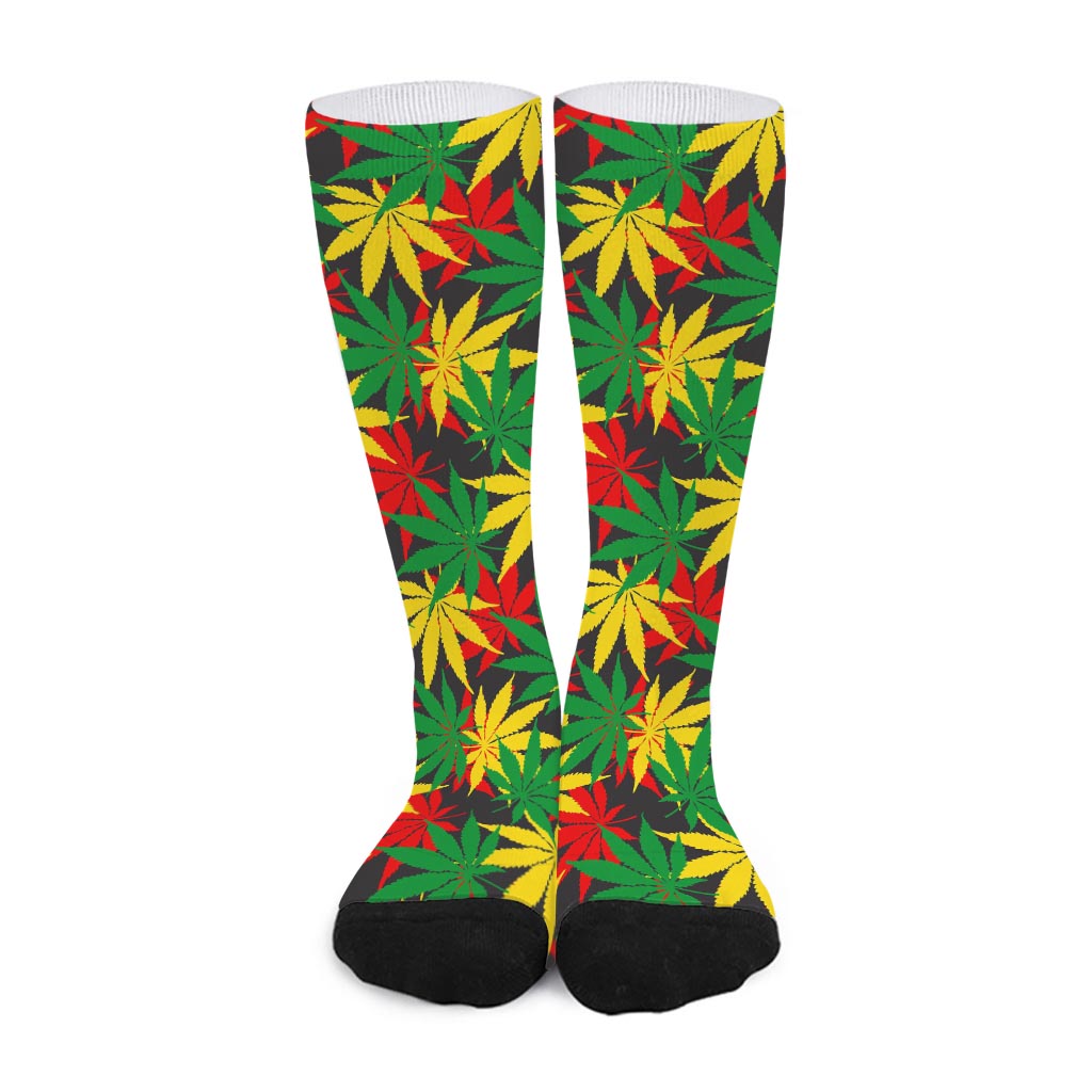 Classic Hemp Leaves Reggae Pattern Print Long Socks