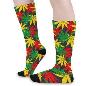 Classic Hemp Leaves Reggae Pattern Print Long Socks