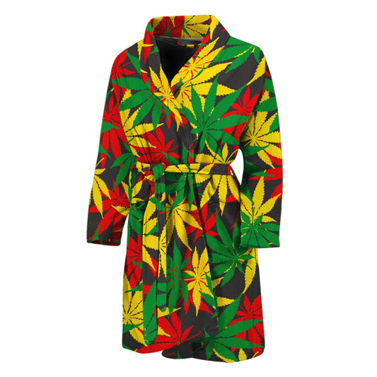 Classic Hemp Leaves Reggae Pattern Print Men's Bathrobe
