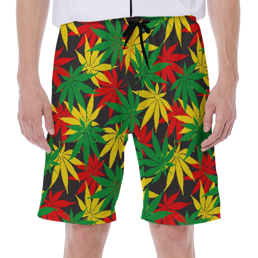 Classic Hemp Leaves Reggae Pattern Print Men's Beach Shorts