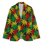 Classic Hemp Leaves Reggae Pattern Print Men's Cotton Blazer