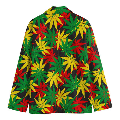 Classic Hemp Leaves Reggae Pattern Print Men's Cotton Blazer