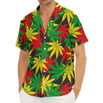 Classic Hemp Leaves Reggae Pattern Print Men's Deep V-Neck Shirt
