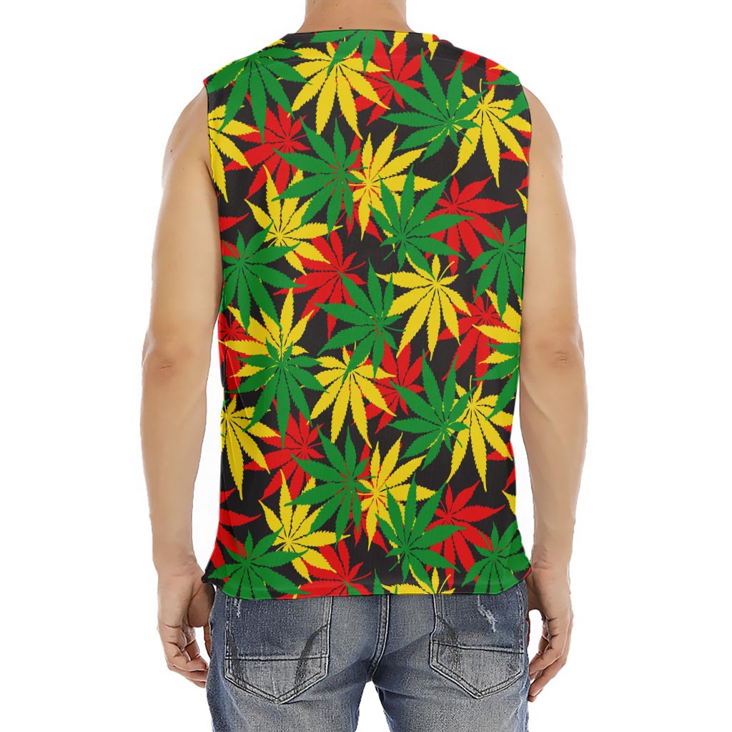 Classic Hemp Leaves Reggae Pattern Print Men's Fitness Tank Top