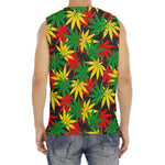 Classic Hemp Leaves Reggae Pattern Print Men's Fitness Tank Top