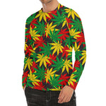 Classic Hemp Leaves Reggae Pattern Print Men's Long Sleeve Rash Guard