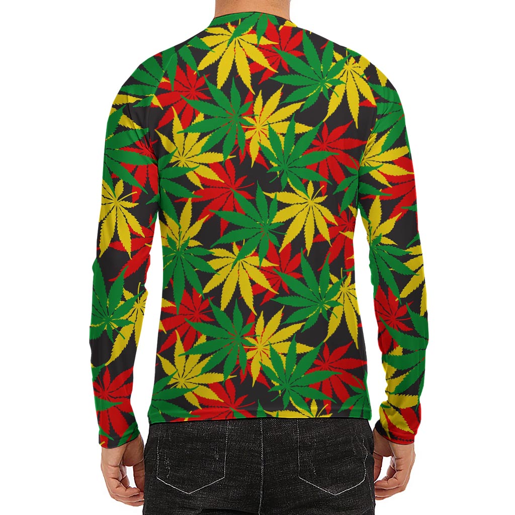 Classic Hemp Leaves Reggae Pattern Print Men's Long Sleeve Rash Guard