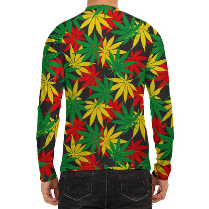 Classic Hemp Leaves Reggae Pattern Print Men's Long Sleeve Rash Guard