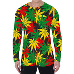 Classic Hemp Leaves Reggae Pattern Print Men's Long Sleeve T-Shirt