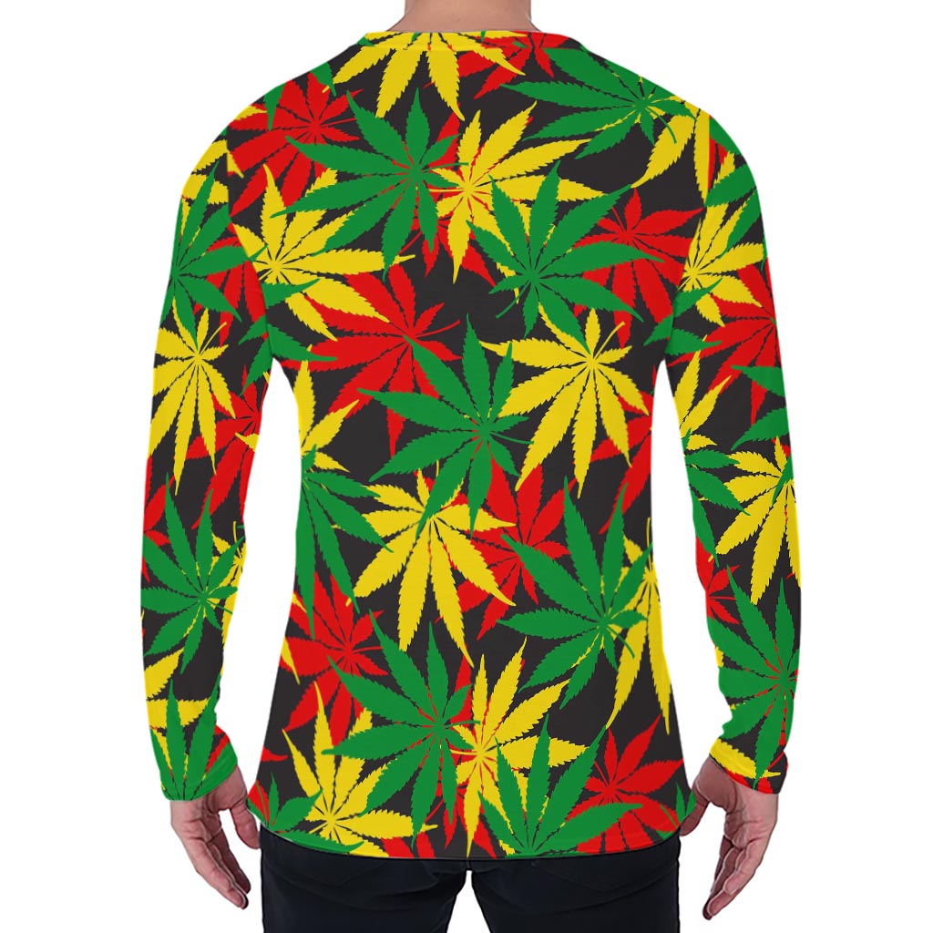 Classic Hemp Leaves Reggae Pattern Print Men's Long Sleeve T-Shirt