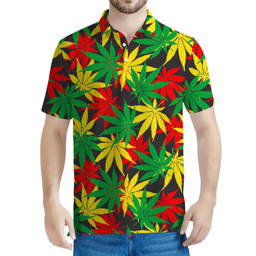 Classic Hemp Leaves Reggae Pattern Print Men's Polo Shirt