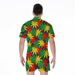 Classic Hemp Leaves Reggae Pattern Print Men's Rompers