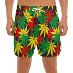 Classic Hemp Leaves Reggae Pattern Print Men's Split Running Shorts