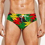 Classic Hemp Leaves Reggae Pattern Print Men's Swim Briefs