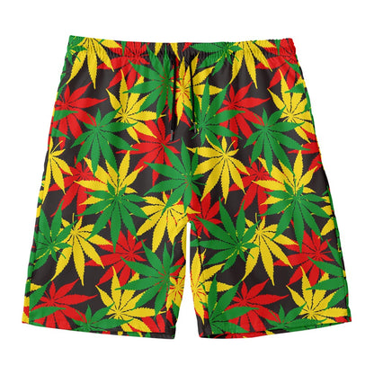 Classic Hemp Leaves Reggae Pattern Print Men's Swim Trunks