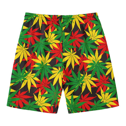 Classic Hemp Leaves Reggae Pattern Print Men's Swim Trunks