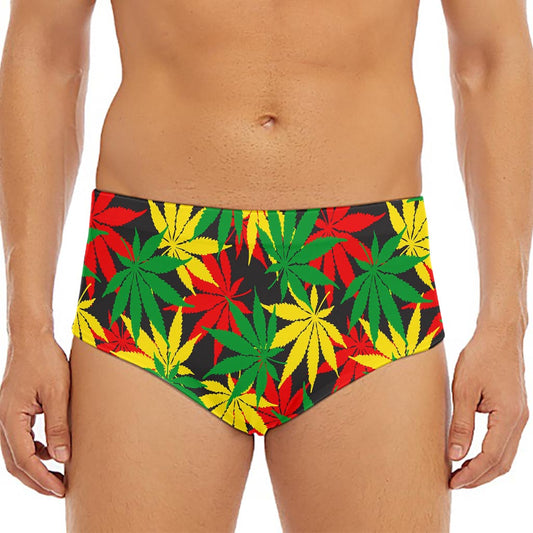 Classic Hemp Leaves Reggae Pattern Print Men's Triangle Swim Briefs