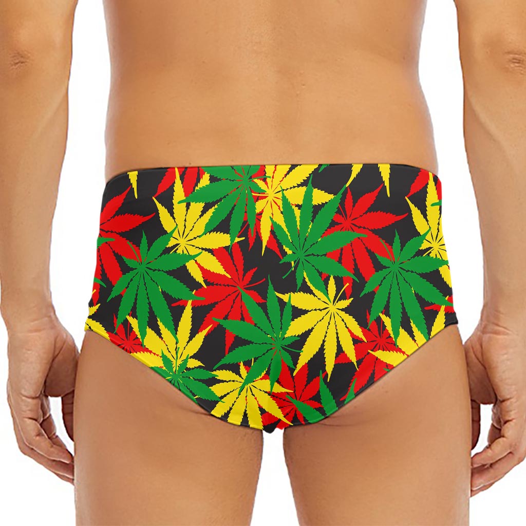 Classic Hemp Leaves Reggae Pattern Print Men's Triangle Swim Briefs
