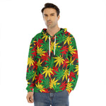 Classic Hemp Leaves Reggae Pattern Print Men's Velvet Pullover Hoodie