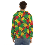 Classic Hemp Leaves Reggae Pattern Print Men's Velvet Pullover Hoodie