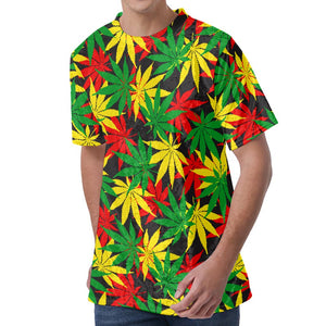 Classic Hemp Leaves Reggae Pattern Print Men's Velvet T-Shirt