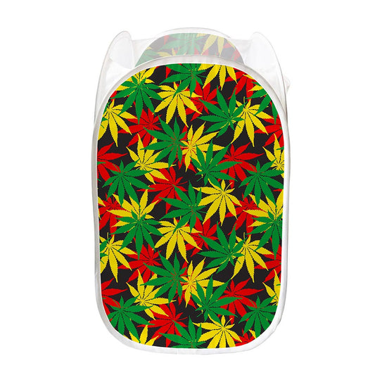 Classic Hemp Leaves Reggae Pattern Print Mesh Laundry Hamper