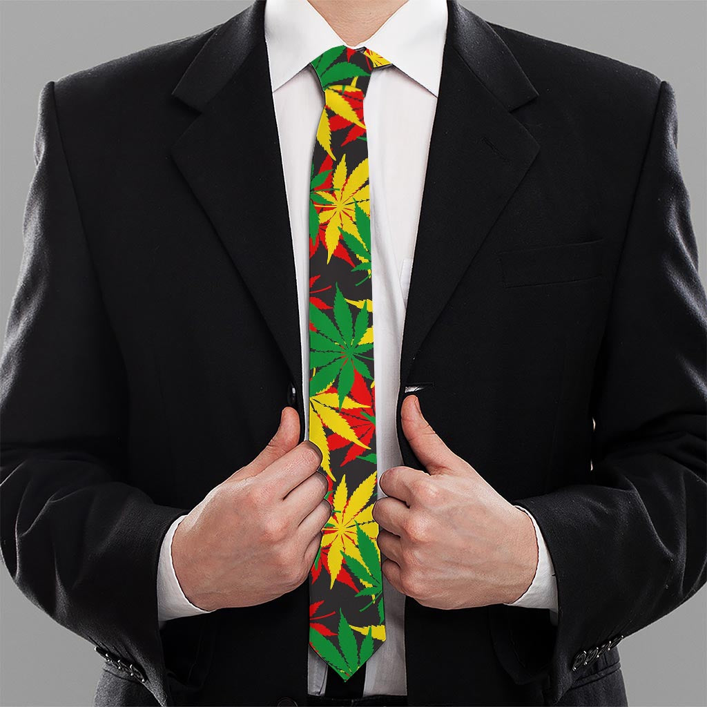Classic Hemp Leaves Reggae Pattern Print Necktie