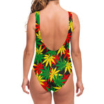 Classic Hemp Leaves Reggae Pattern Print One Piece Swimsuit