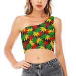Classic Hemp Leaves Reggae Pattern Print One Shoulder Crop Top