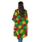 Classic Hemp Leaves Reggae Pattern Print Open Front Beach Cover Up