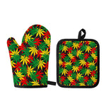 Classic Hemp Leaves Reggae Pattern Print Oven Mitt And Pot Holder Set