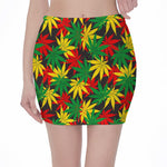 Classic Hemp Leaves Reggae Pattern Print Pencil Mini Skirt