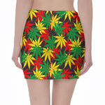 Classic Hemp Leaves Reggae Pattern Print Pencil Mini Skirt