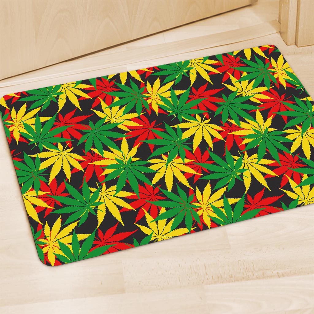 Classic Hemp Leaves Reggae Pattern Print Polyester Doormat