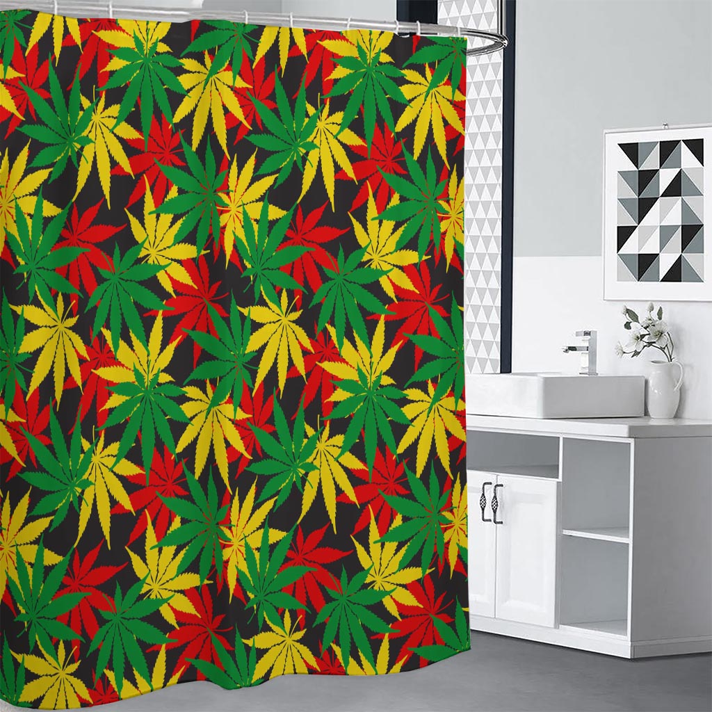 Classic Hemp Leaves Reggae Pattern Print Premium Shower Curtain