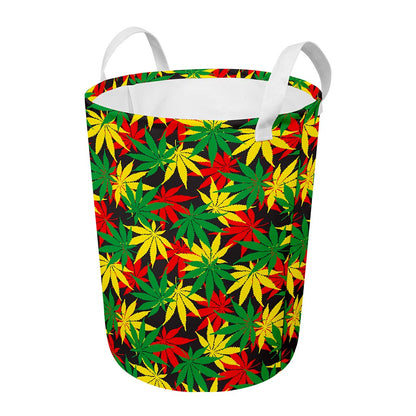 Classic Hemp Leaves Reggae Pattern Print Round Laundry Basket