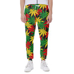 Classic Hemp Leaves Reggae Pattern Print Scuba Joggers