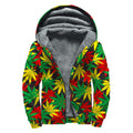 Classic Hemp Leaves Reggae Pattern Print Sherpa Lined Zip Up Hoodie