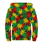 Classic Hemp Leaves Reggae Pattern Print Sherpa Lined Zip Up Hoodie