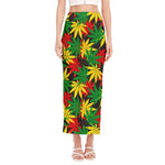 Classic Hemp Leaves Reggae Pattern Print Side Slit Maxi Skirt