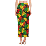 Classic Hemp Leaves Reggae Pattern Print Side Slit Maxi Skirt