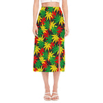 Classic Hemp Leaves Reggae Pattern Print Side Slit Midi Skirt