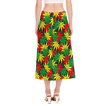 Classic Hemp Leaves Reggae Pattern Print Side Slit Midi Skirt