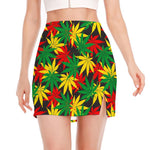 Classic Hemp Leaves Reggae Pattern Print Side Slit Mini Skirt