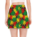 Classic Hemp Leaves Reggae Pattern Print Side Slit Mini Skirt